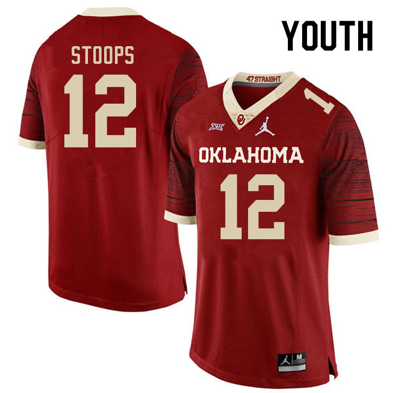 Youth #12 Drake Stoops Oklahoma Sooners College Football Jerseys Stitched Sale-Retro